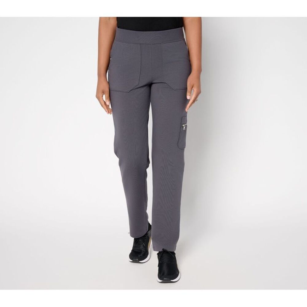 Denim & Co. Women's Petite Pants PS Active French Terry Straight Leg Gray